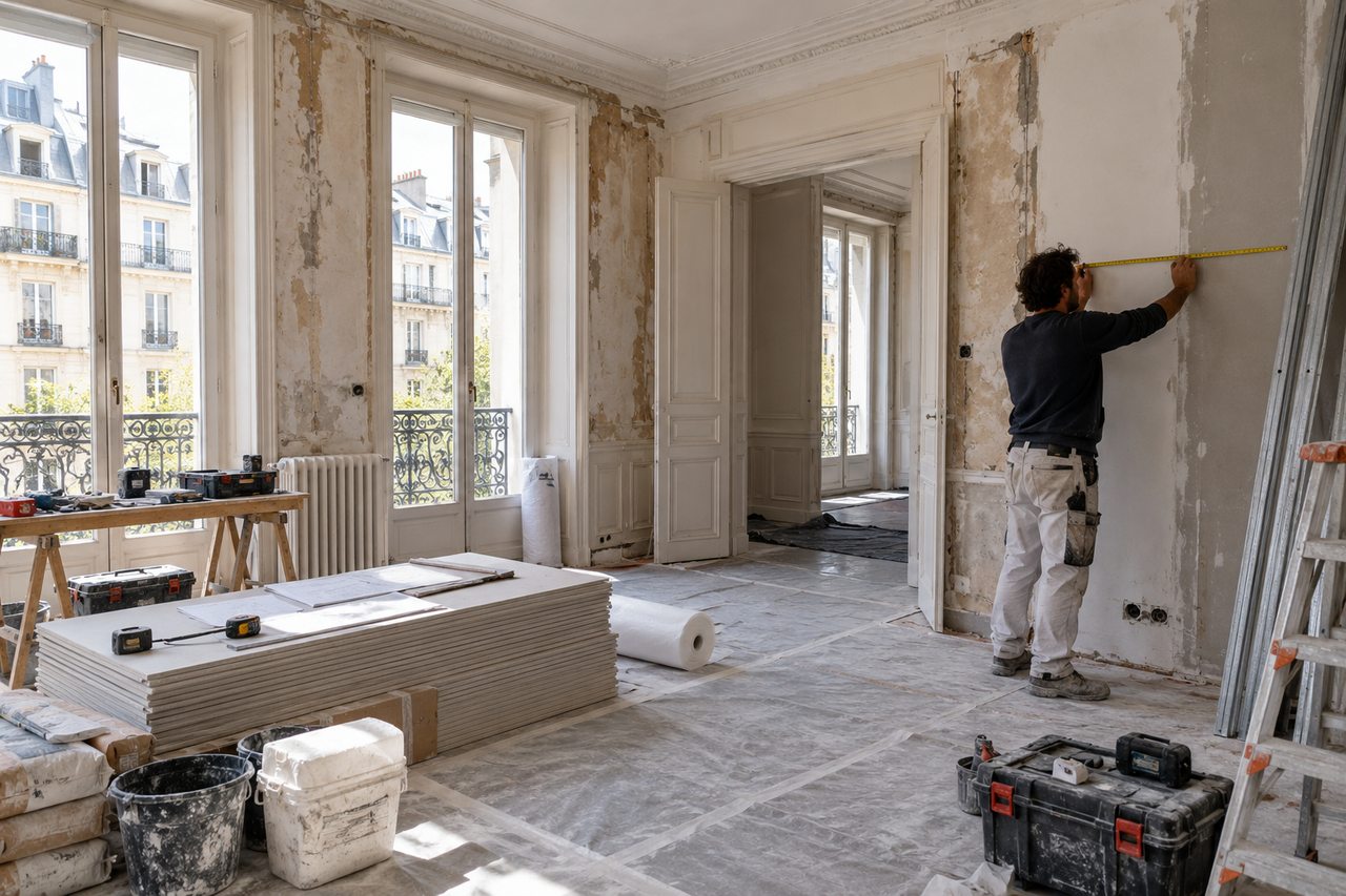 Chantier d’appartement organisé et lumineux